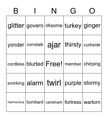 R controlled Vowels Bingo Card