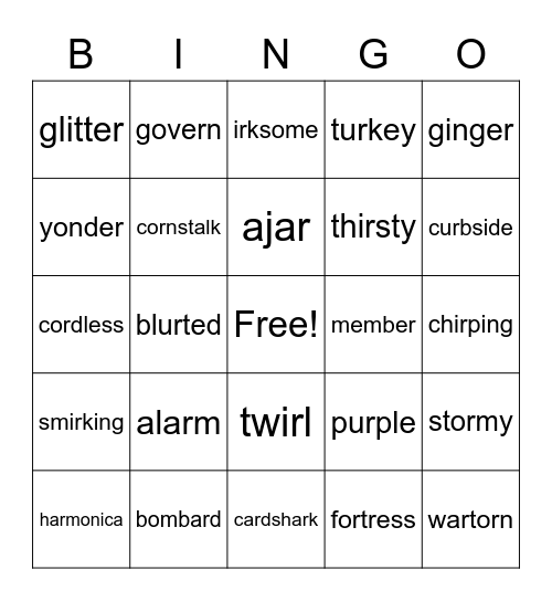 R controlled Vowels Bingo Card