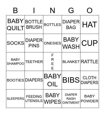 Baby Shower Bingo Card