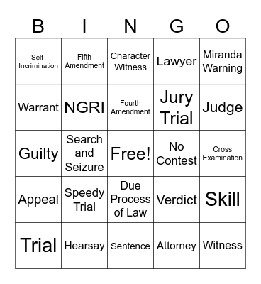 Adult Competency Restoration Bingo Card