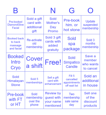 Sales Associate BINGO Card