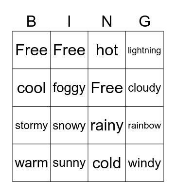 Weather Bingo Card