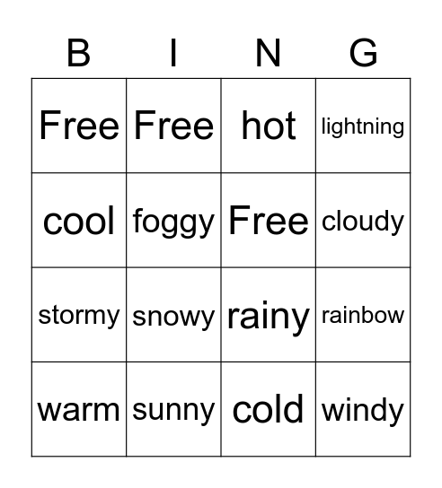 Weather Bingo Card