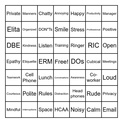 Elita's Team BINGO Card