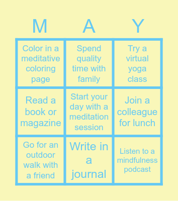 May Mental Health Awareness Bingo Card