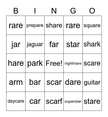 Mrs. Anastasiya 'ar' or 'are' BINGO Card