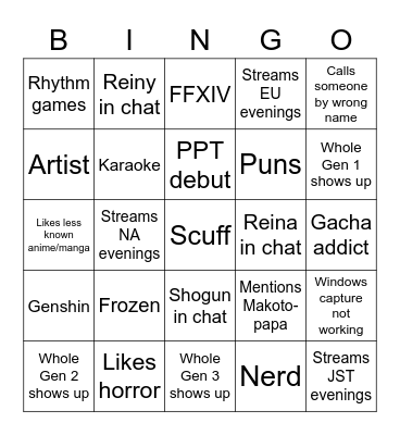 PRISM Project Gen 5 Debuts Bingo Card
