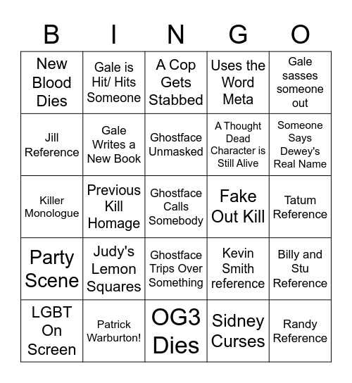 Scream Bingo Card