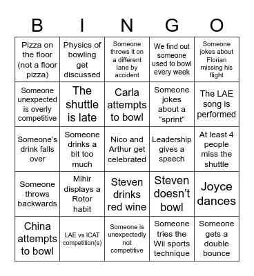 LAE/ICAT Bowling Bingo Card