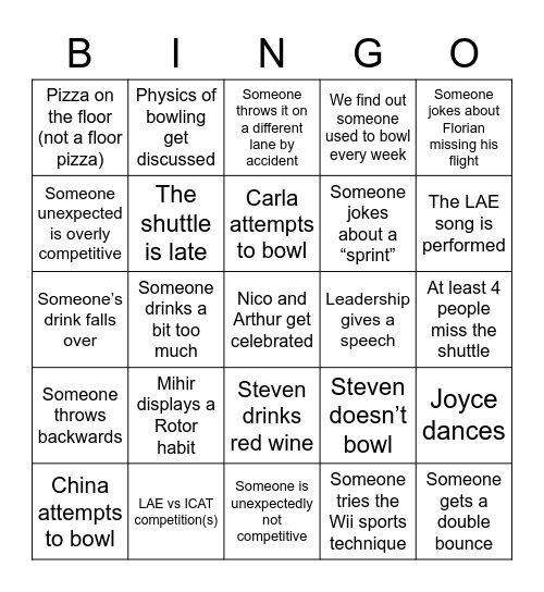 LAE/ICAT Bowling Bingo Card