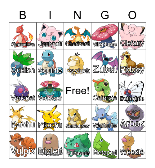 Pokémon Bingo Card