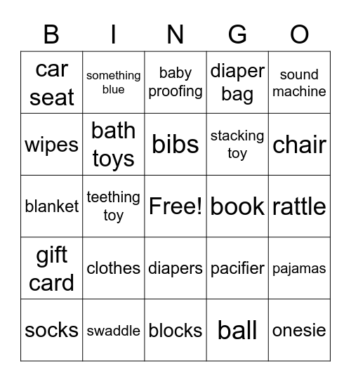 BABY SHOWER GIFT BINGO Card