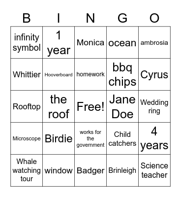 Six Minutes Bingo Card