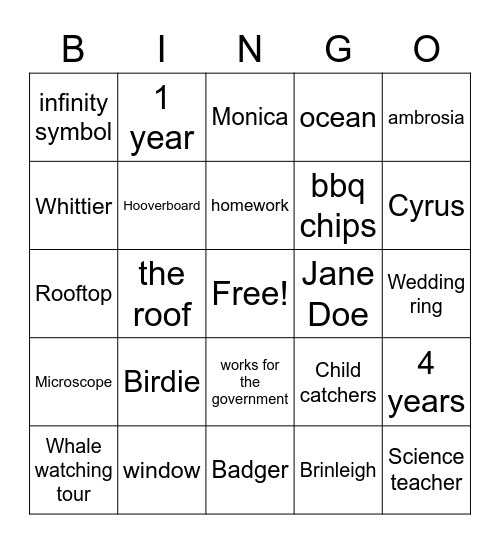 Six Minutes Bingo Card