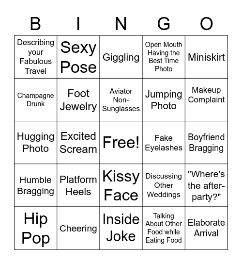Wedding Bimbo Bingo Card