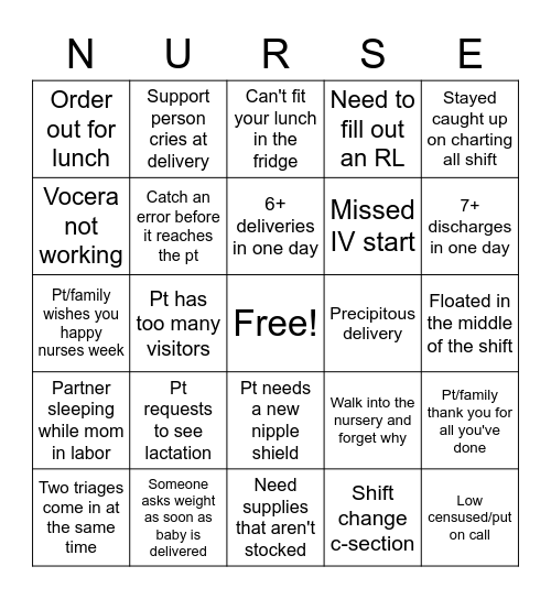 Nurses Week 2023 Bingo Card