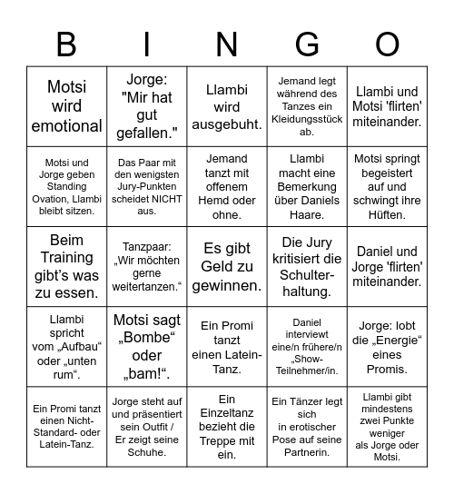Let’s Dance (2. Hälfte, Stand 2023) Bingo Card