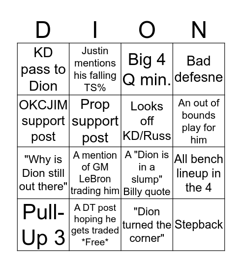 DION Bingo Card