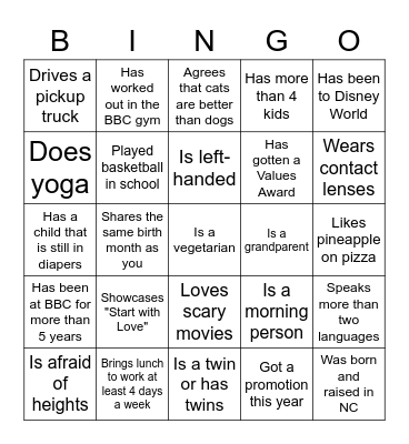 > PEOPLE BINGO < Bingo Card