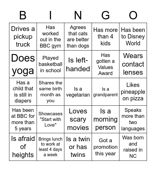 > PEOPLE BINGO < Bingo Card