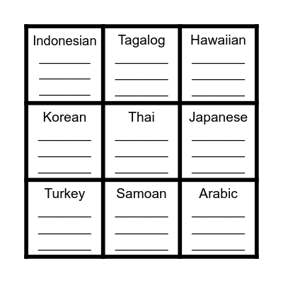 Asian Greeting Bingo Card
