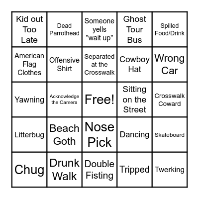 Sloppy Joes Bingo Card