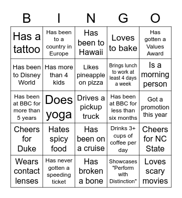 > PEOPLE BINGO < Bingo Card