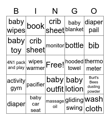 Megan and Brett's BABY BINGO  Bingo Card