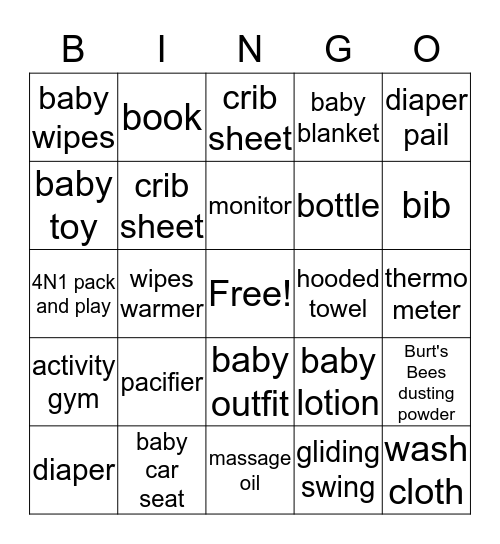 Megan and Brett's BABY BINGO  Bingo Card