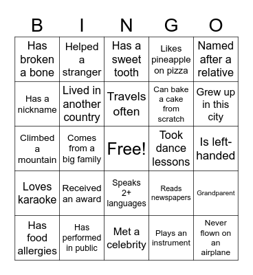 Get to Know You Bingo Card