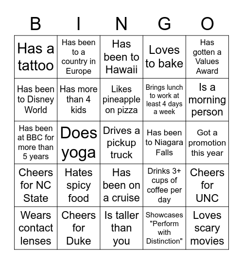 PEOPLE BINGO! Bingo Card