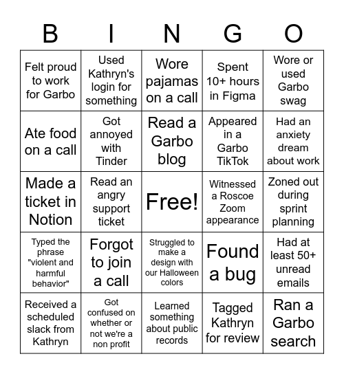 Garbo Bingo! Bingo Card