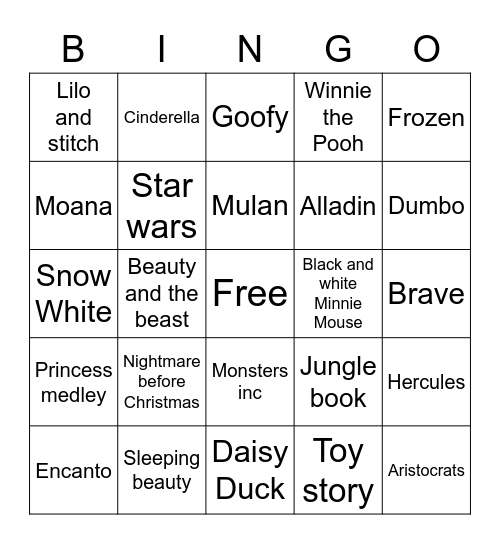 Backpack Bingo Card