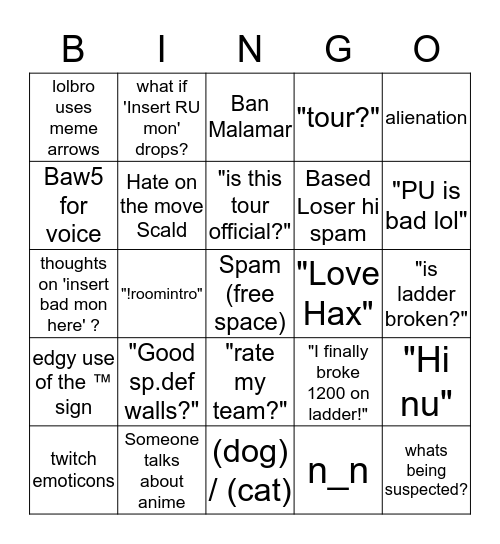 NU Room Bingo Card