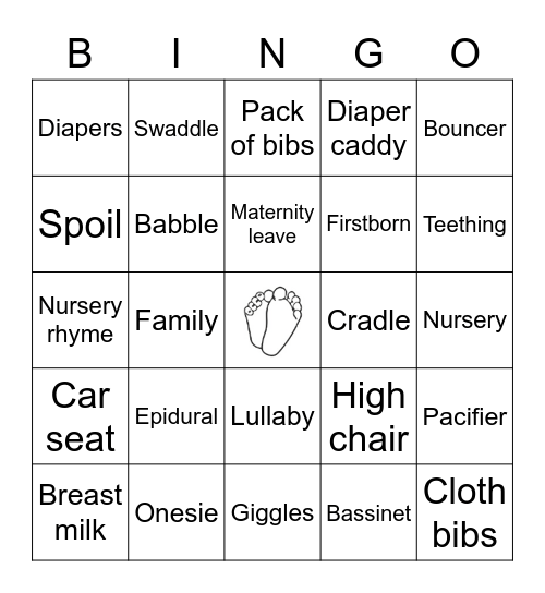 Baby Shower Bingo Card