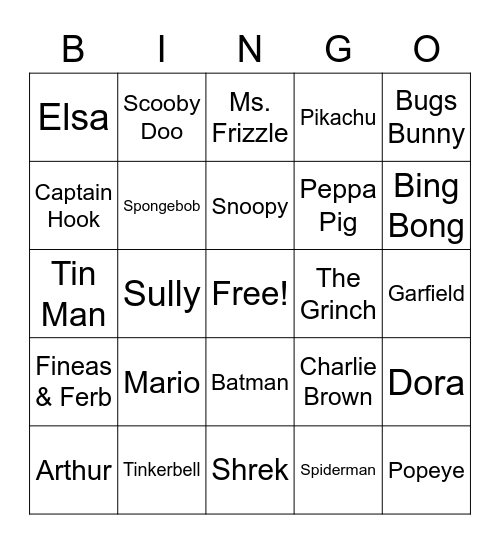 Random Characters Bingo Card