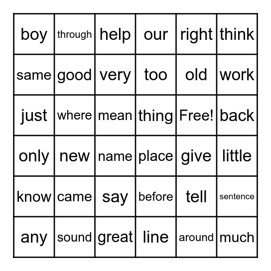 White Words Bingo Card