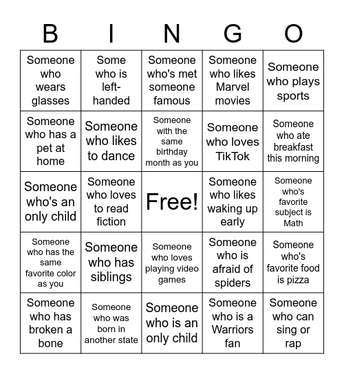 Human Bingo Card