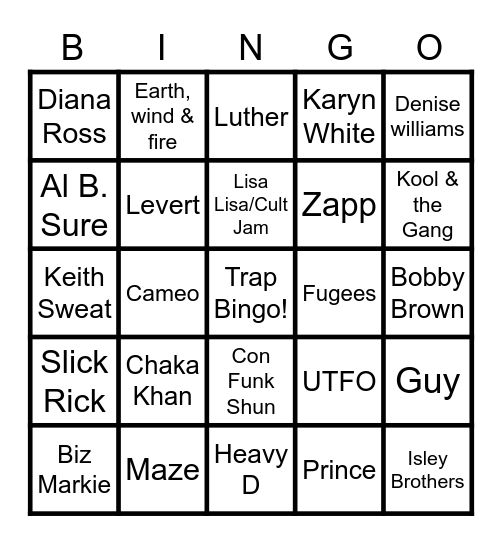 Allante 80's hits Bingo Card