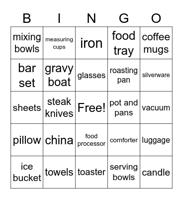 Bridal Bingo Card