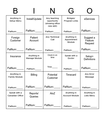 Call Type Bingo! Date:______________ Bingo Card