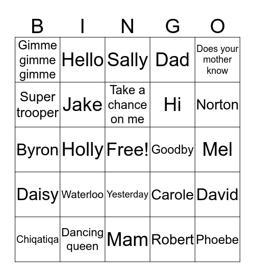 ABBA BINGO Card