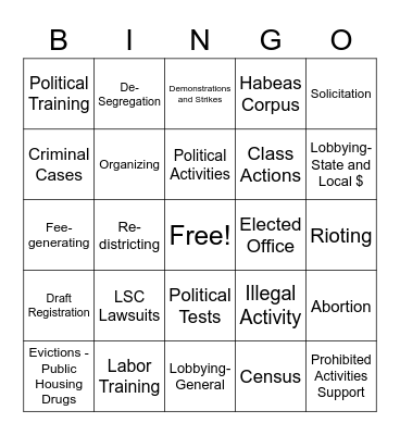 LSC Restrictions BINGO Card