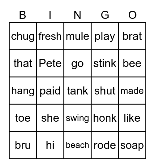 Syllable Types Bingo Card