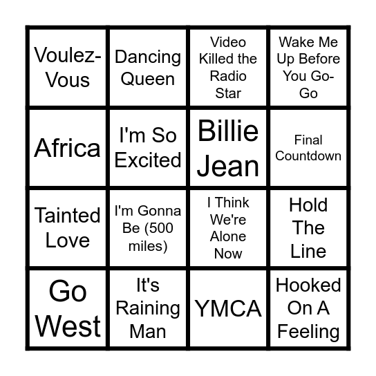 80's Bingo! Bingo Card