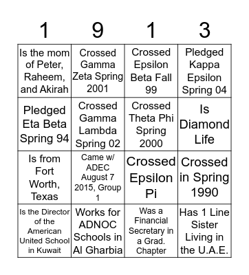 Find A Soror Who. . . Bingo Card