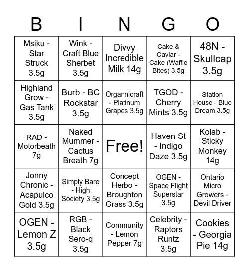 Flower Bingo Card