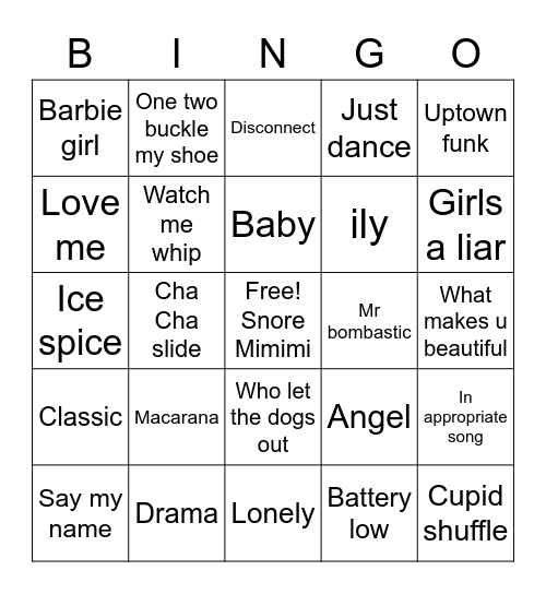 School dance music bingo Card