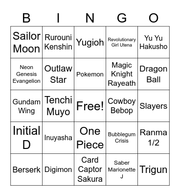 90s Anime Bingo Card