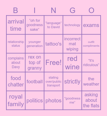 GRANNY Bingo Card